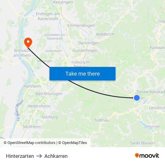 Hinterzarten to Achkarren map