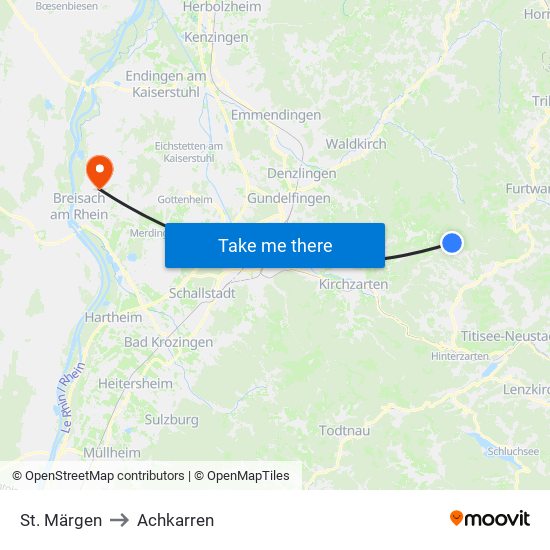 St. Märgen to Achkarren map