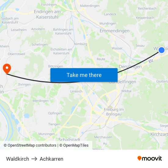 Waldkirch to Achkarren map