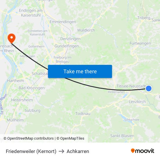 Friedenweiler (Kernort) to Achkarren map