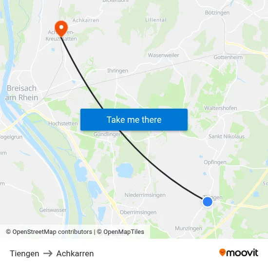 Tiengen to Achkarren map