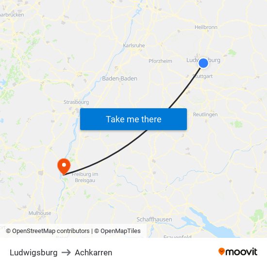 Ludwigsburg to Achkarren map