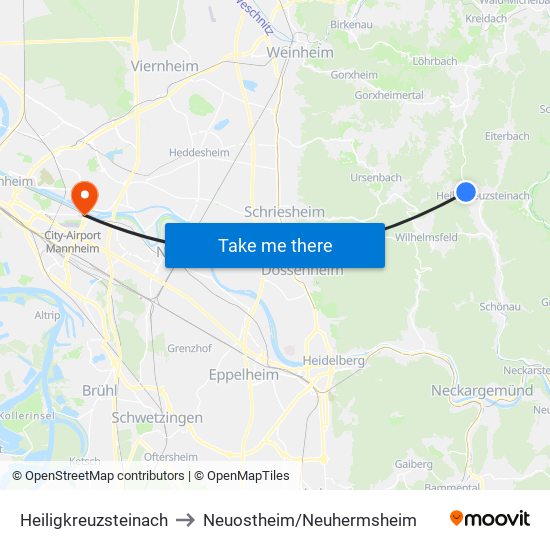 Heiligkreuzsteinach to Neuostheim/Neuhermsheim map