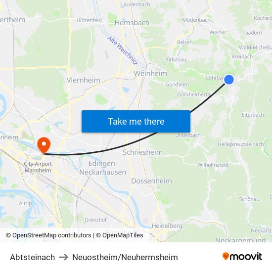 Abtsteinach to Neuostheim/Neuhermsheim map