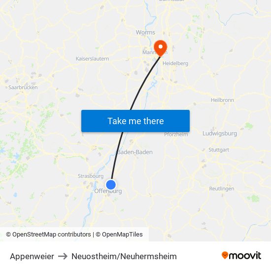 Appenweier to Neuostheim/Neuhermsheim map