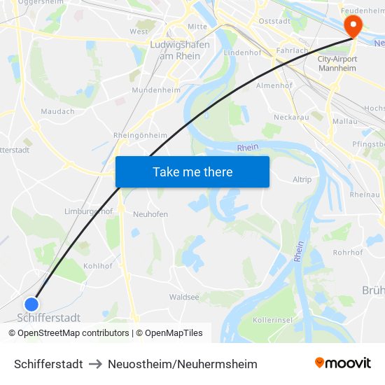 Schifferstadt to Neuostheim/Neuhermsheim map
