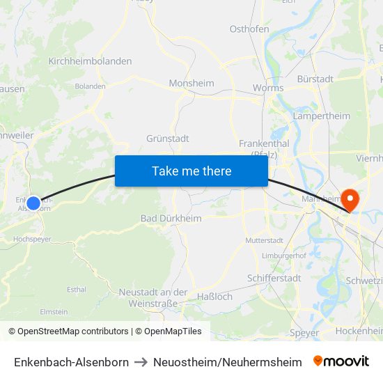 Enkenbach-Alsenborn to Neuostheim/Neuhermsheim map