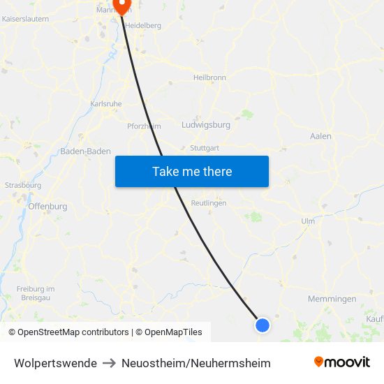 Wolpertswende to Neuostheim/Neuhermsheim map