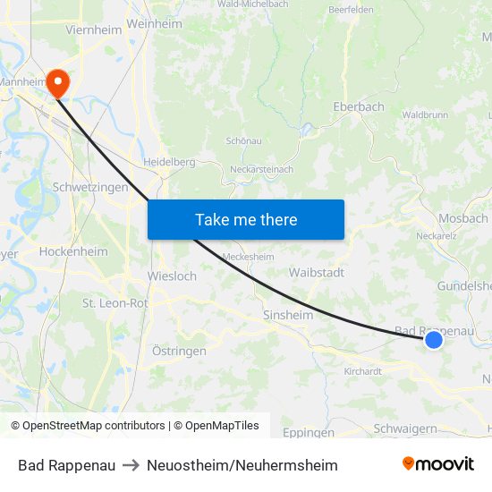 Bad Rappenau to Neuostheim/Neuhermsheim map