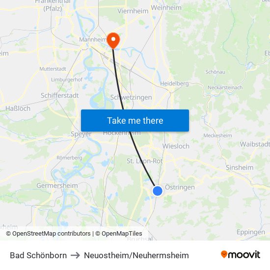 Bad Schönborn to Neuostheim/Neuhermsheim map