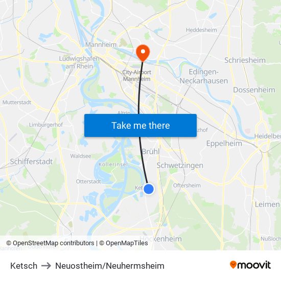 Ketsch to Neuostheim/Neuhermsheim map