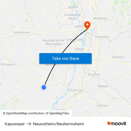 Kapsweyer to Neuostheim/Neuhermsheim map