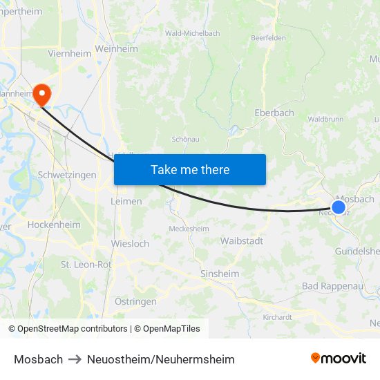Mosbach to Neuostheim/Neuhermsheim map