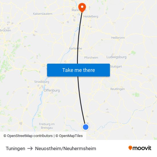 Tuningen to Neuostheim/Neuhermsheim map