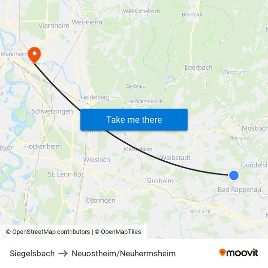 Siegelsbach to Neuostheim/Neuhermsheim map