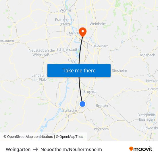 Weingarten to Neuostheim/Neuhermsheim map