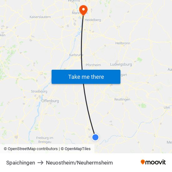 Spaichingen to Neuostheim/Neuhermsheim map