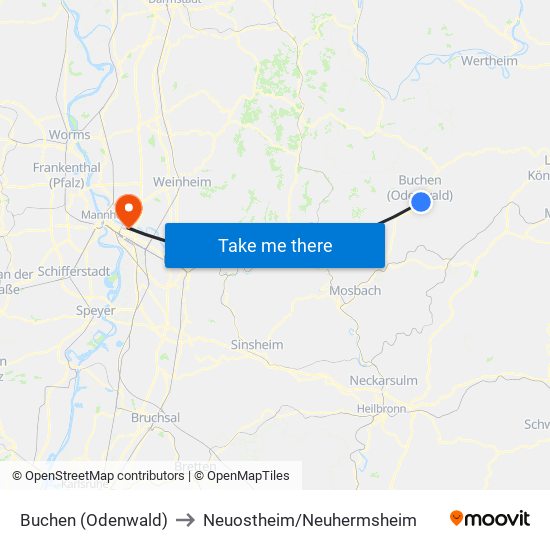 Buchen (Odenwald) to Neuostheim/Neuhermsheim map