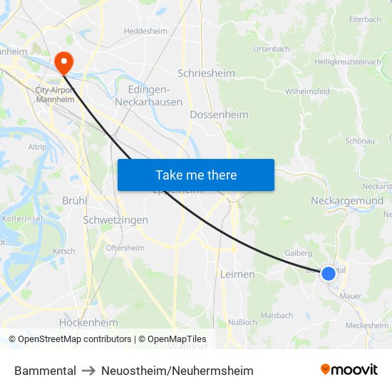 Bammental to Neuostheim/Neuhermsheim map