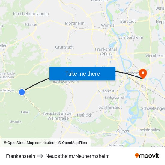 Frankenstein to Neuostheim/Neuhermsheim map