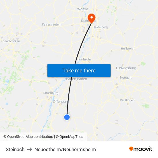 Steinach to Neuostheim/Neuhermsheim map