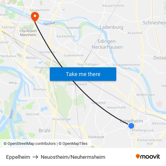 Eppelheim to Neuostheim/Neuhermsheim map