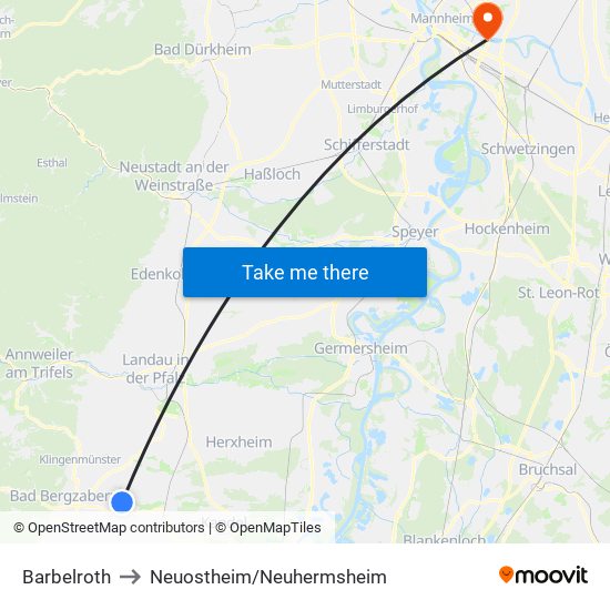 Barbelroth to Neuostheim/Neuhermsheim map