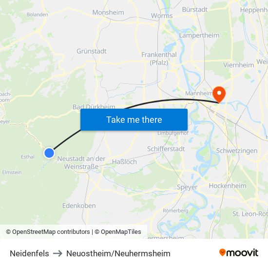 Neidenfels to Neuostheim/Neuhermsheim map