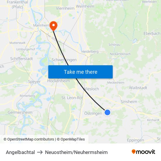 Angelbachtal to Neuostheim/Neuhermsheim map