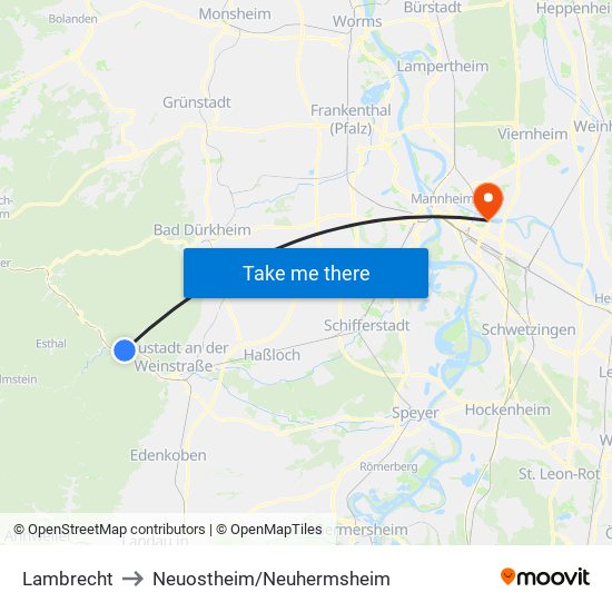Lambrecht to Neuostheim/Neuhermsheim map