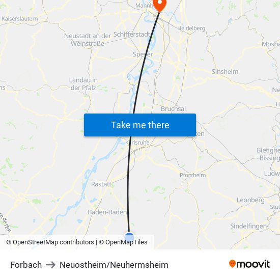 Forbach to Neuostheim/Neuhermsheim map