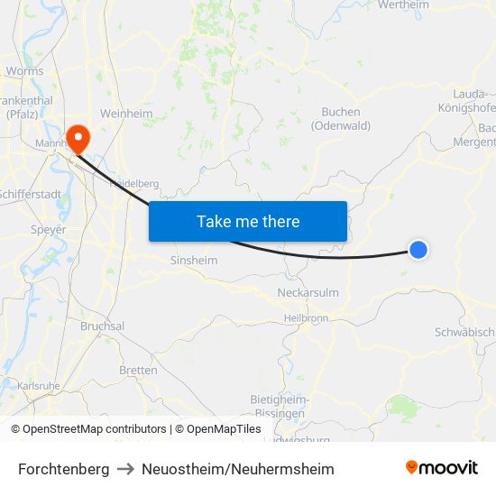 Forchtenberg to Neuostheim/Neuhermsheim map