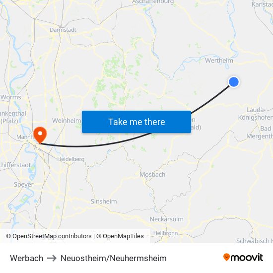 Werbach to Neuostheim/Neuhermsheim map