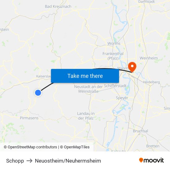 Schopp to Neuostheim/Neuhermsheim map