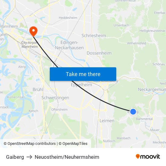 Gaiberg to Neuostheim/Neuhermsheim map