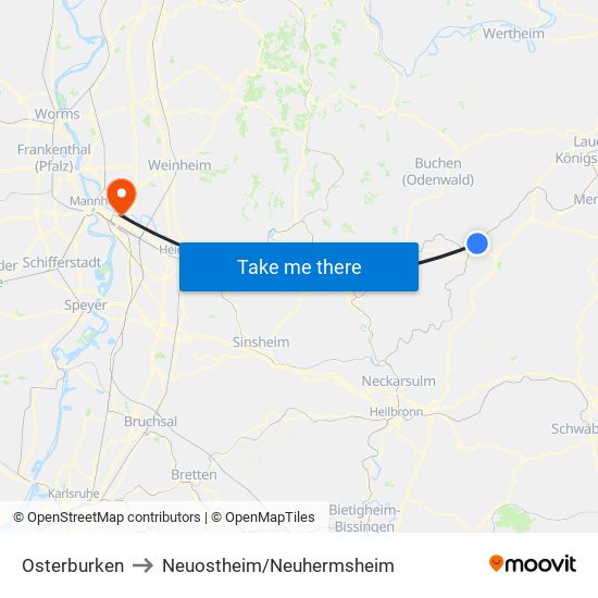 Osterburken to Neuostheim/Neuhermsheim map