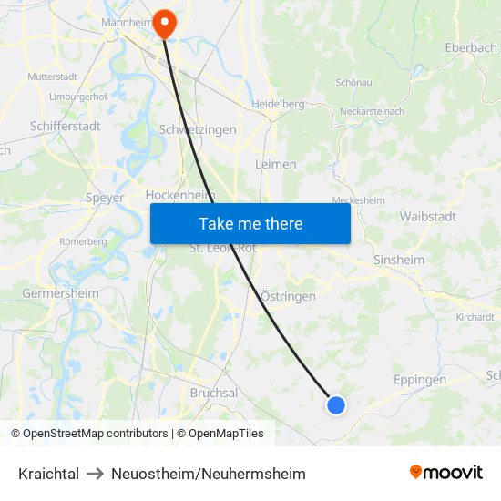 Kraichtal to Neuostheim/Neuhermsheim map