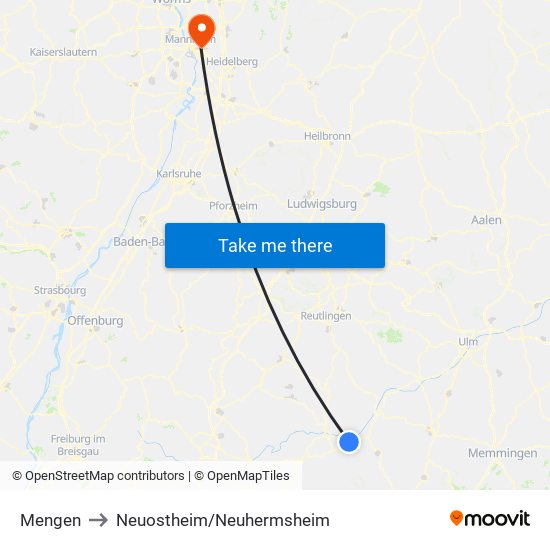 Mengen to Neuostheim/Neuhermsheim map