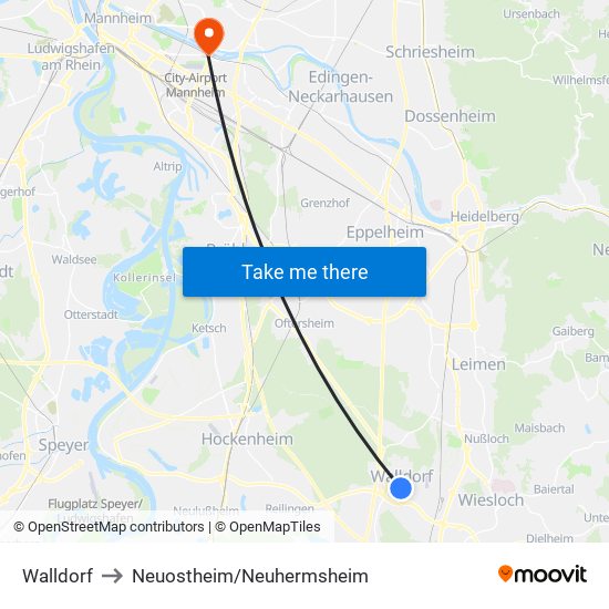 Walldorf to Neuostheim/Neuhermsheim map