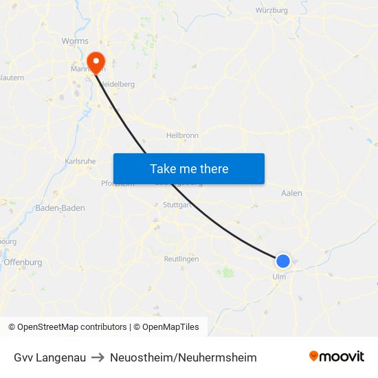 Gvv Langenau to Neuostheim/Neuhermsheim map