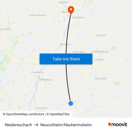 Niedereschach to Neuostheim/Neuhermsheim map