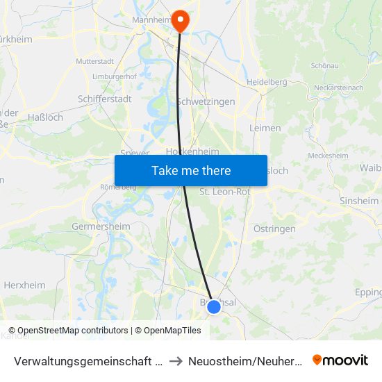 Verwaltungsgemeinschaft Bruchsal to Neuostheim/Neuhermsheim map