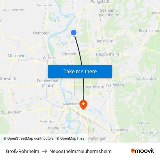 Groß-Rohrheim to Neuostheim/Neuhermsheim map