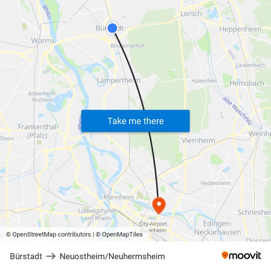 Bürstadt to Neuostheim/Neuhermsheim map