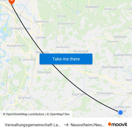 Verwaltungsgemeinschaft Lauffen am Neckar to Neuostheim/Neuhermsheim map