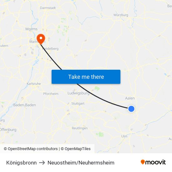 Königsbronn to Neuostheim/Neuhermsheim map