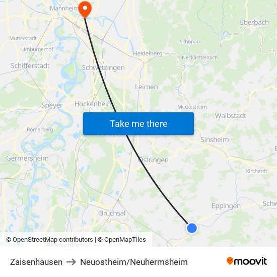 Zaisenhausen to Neuostheim/Neuhermsheim map
