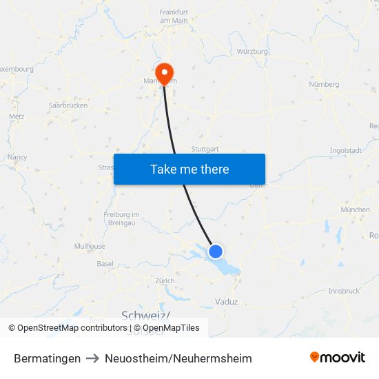 Bermatingen to Neuostheim/Neuhermsheim map