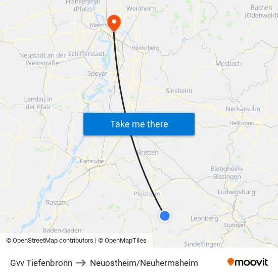 Gvv Tiefenbronn to Neuostheim/Neuhermsheim map