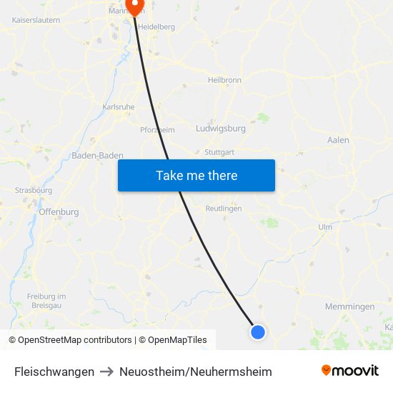 Fleischwangen to Neuostheim/Neuhermsheim map
